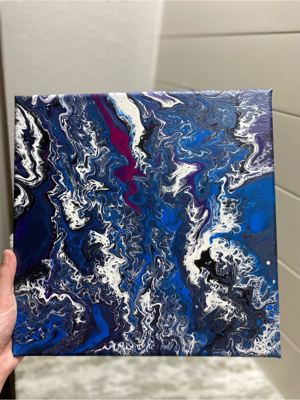 Abstract Metallic Blue and White Canvas Art